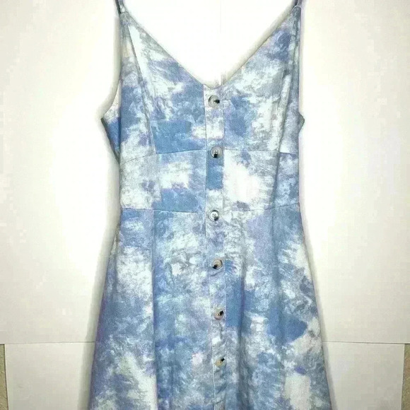 NEW WITH TAG Blue and White Jean button dress acid wash 1989 style - Picture 1 of 9